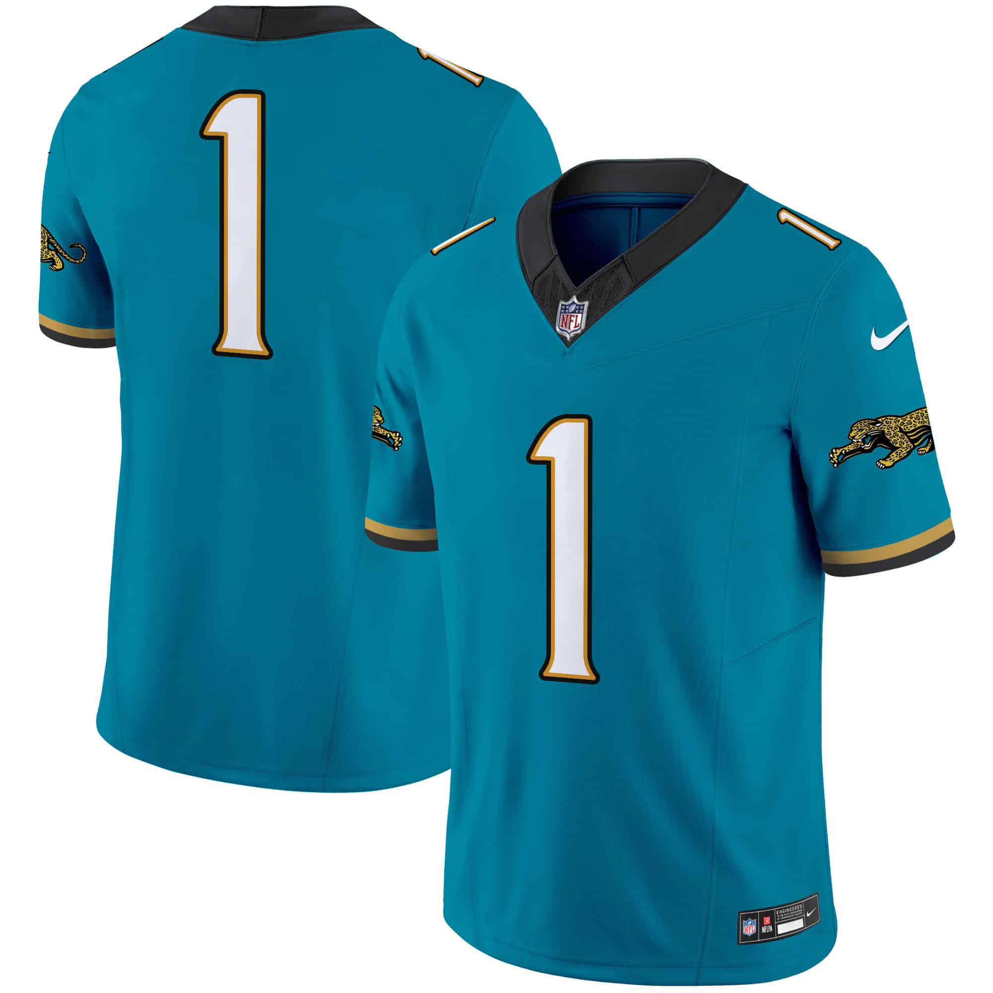 Men Jacksonville Jaguars #1 Etienne jr Green 2024 Nike Throwback Vapor Limited NFL Jersey style 1